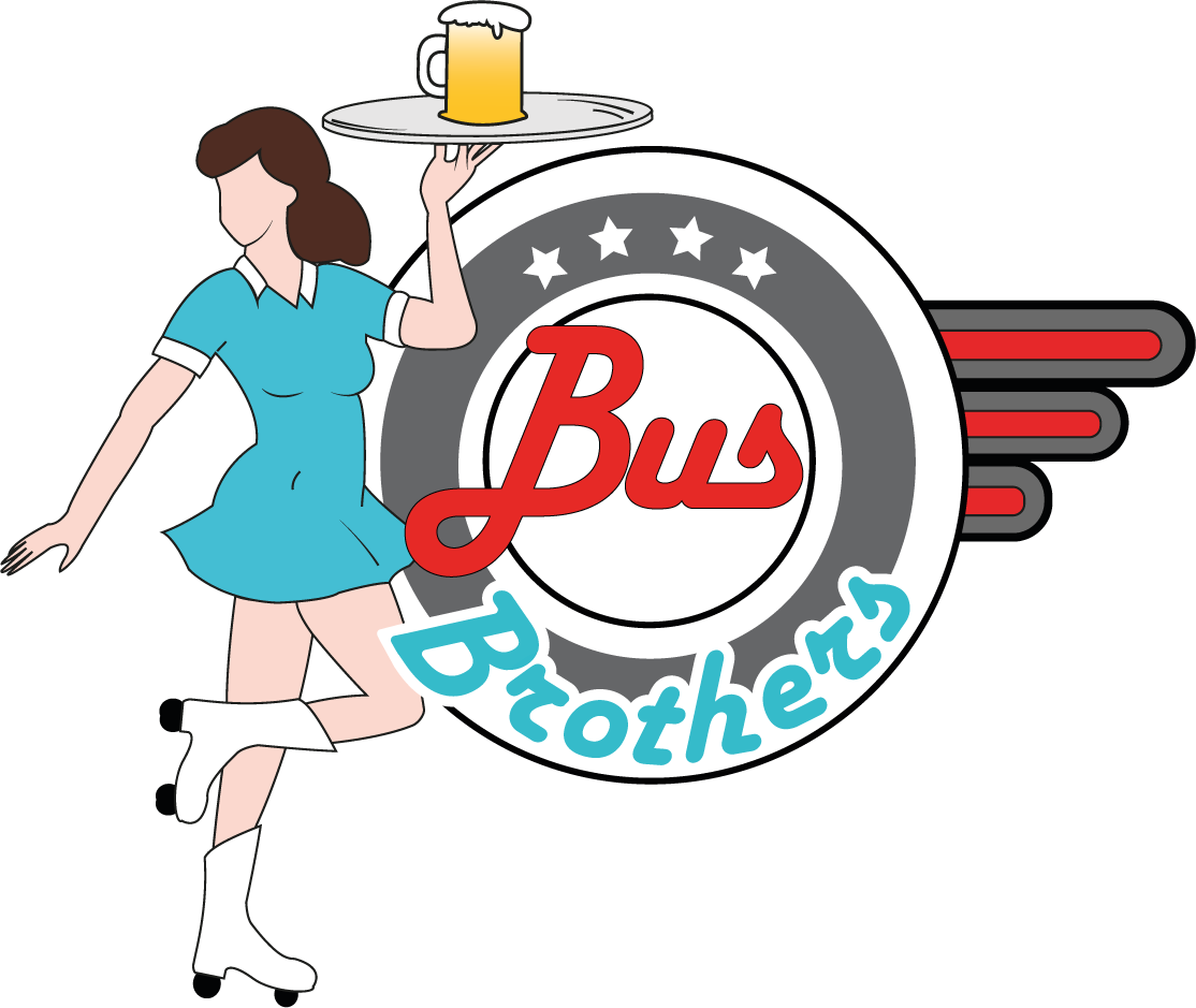 Logo du Bus Brothers qui représente une pin up qui tient un plateau, lieu conviviale en isère.